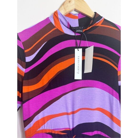 Sanctuary mock neck long sleeve 70s striped mini dress sz S - Picture 2 of 6